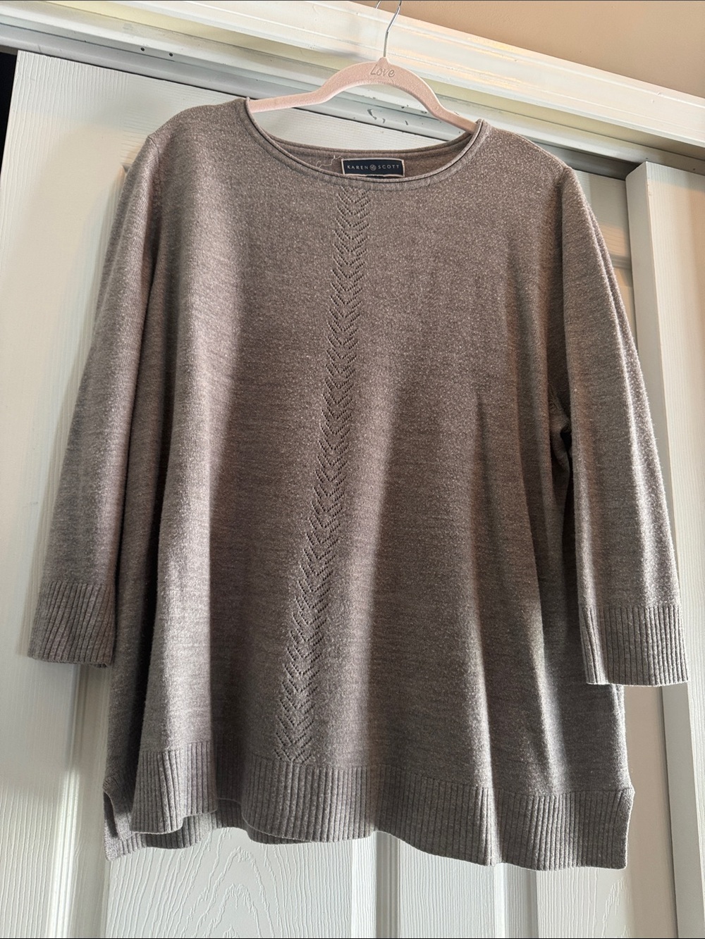 Karen Scott Scoop-Neck Pullover with Center Chevron Knit